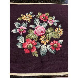 Floral Needlepoint Piece for Framing, Chair Stool Cover, Pillow